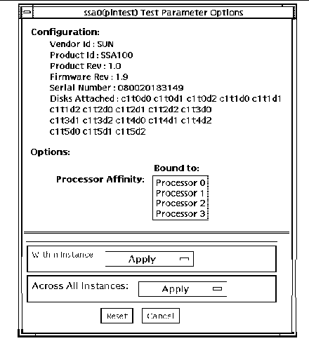 Screenshot of the plntest Test Parameter Options dialog box.