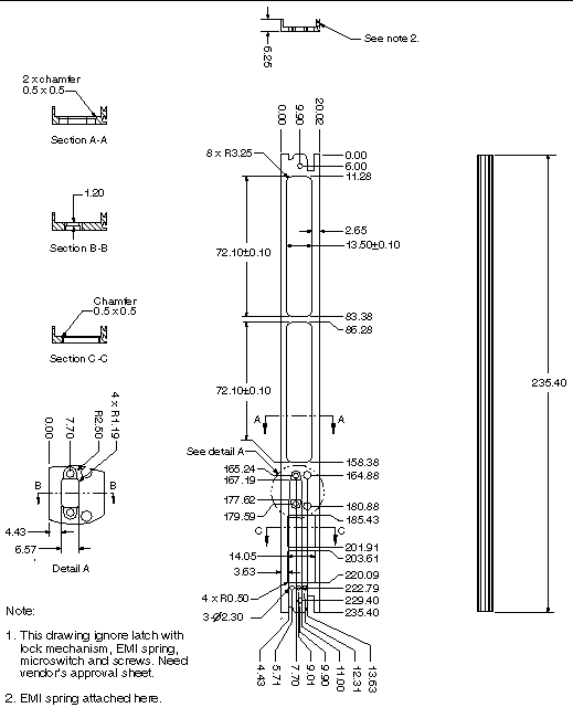 This is a detailed mechanical drawing of the Netra CP2160 board front panel.