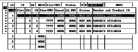 Screen capture shows a list of available physical drives for logical drive 0, and member drive 0 is selected.
