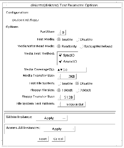 Screenshot of the disktest Test Parameter Options dialog box.