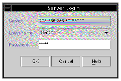 Screen capture showing Server Login dialog box.