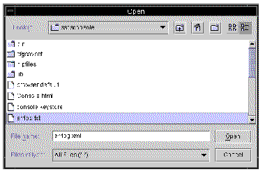 Screen capture showing the Open dialog box for selecting the report to view.