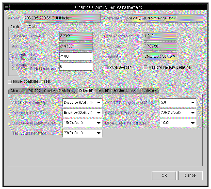 Screen capture showing the Change Controller Parameters window with the Drive I/F tab displayed.