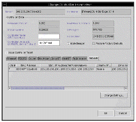 Screen capture showing the Change Controller Parameters window with the Network tab displayed.