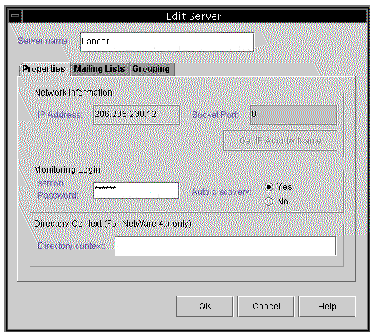 Screen capture showing the Edit Server window.