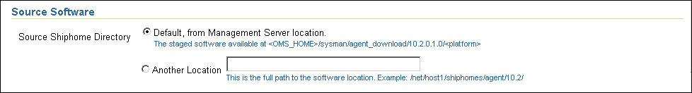 The Source Software Location section.