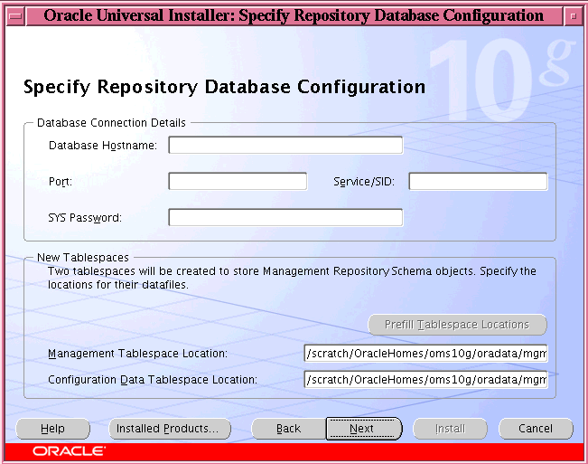 Specify repository database configuration details.