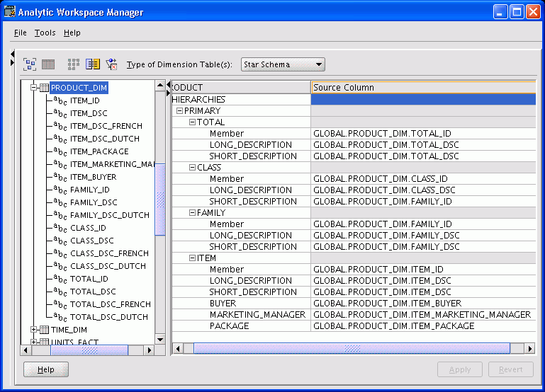 Dimension mapping in tabular view